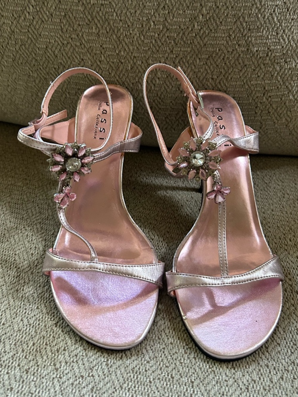Passi Merallic Pink Embellished Slingback Stiletto Heels Shoes Y2K Strappy
